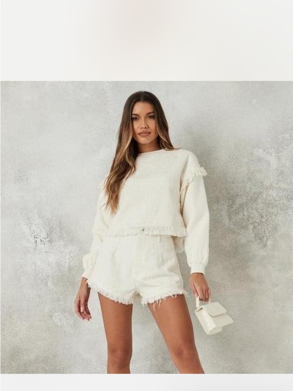 Cream Co Ord Boucle High Cut Shorts
Sweatshirt Set